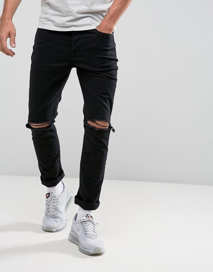 Hype Skinny Jeans In Washed Black With Knee Rips - Black