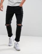 Hype Skinny Jeans In Washed Black With Knee Rips - Black