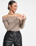 Vila Square Neck Lace Top In Mushroom-grey