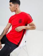 Dfnd Curved Hem T-shirt With Side Stripe - Red
