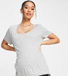 River Island Maternity Nursing Scoop Neck Layered T-shirt In Gray Heather-grey