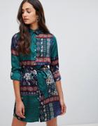 Parisian Scarf Print Shirt Dress - Multi