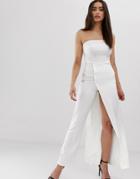 Club L Bandeau Jumpsuit With Chain Detail And Thigh Split-white