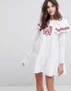 Fashion Union Embroidered Smock Dress With Exaggerated Sleeves - White