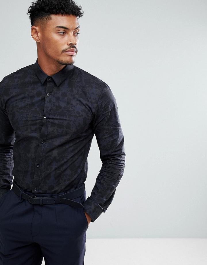 Hugo Extra Slim Fit Camo Print Shirt In Navy - Navy