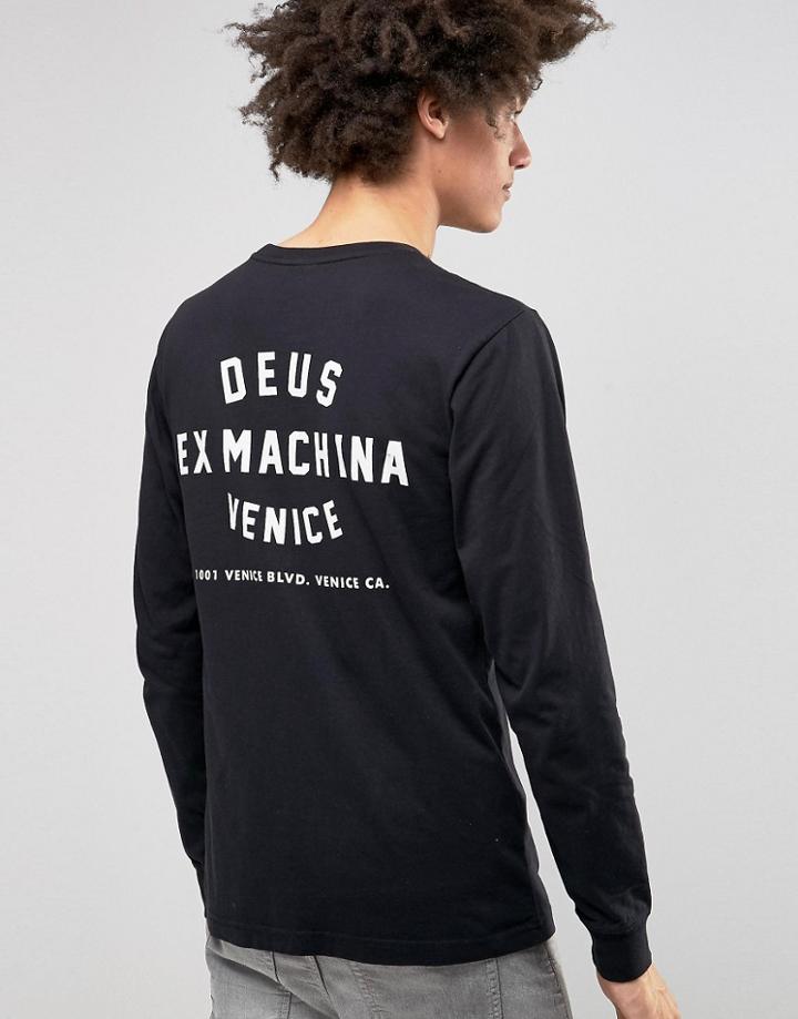 Deus Ex Machina Long Sleeve T-shirt With Venice Back Print - Black