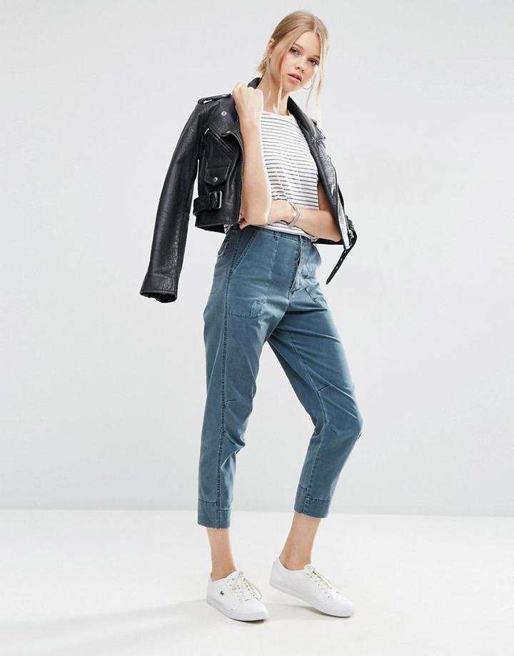 Asos Washed Peg Pants With Raw Waistband - Blue