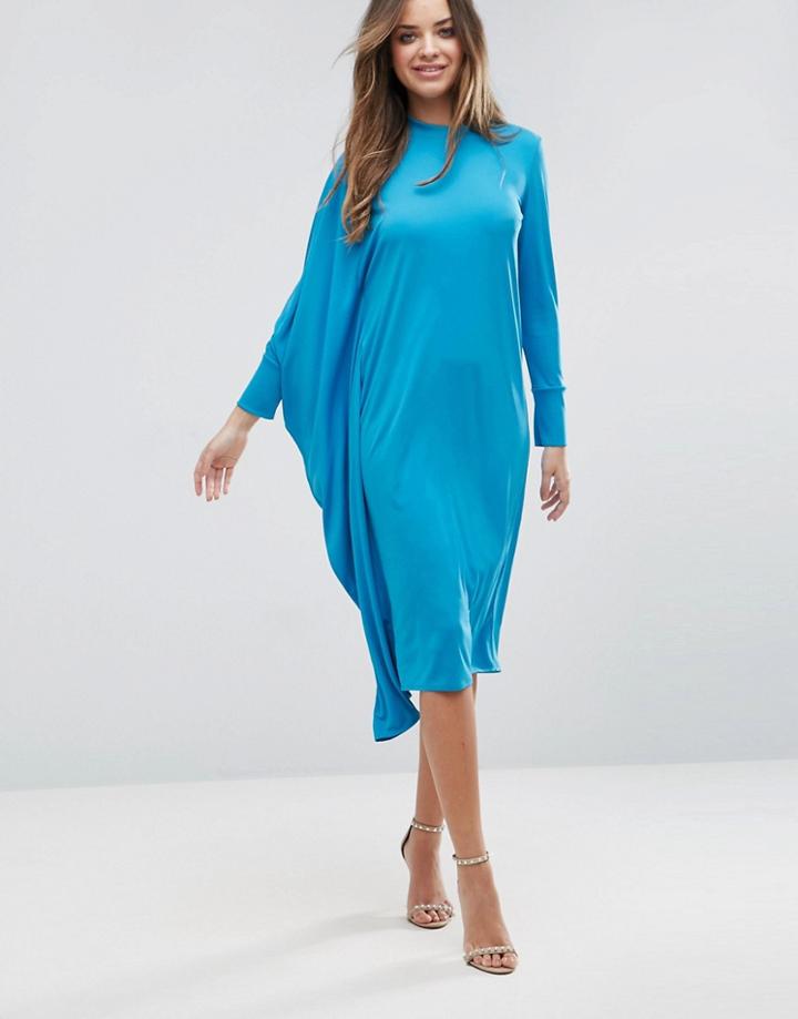 Asos Oversized Midi Dress With Asymmetric Batwing Sleeve - Green
