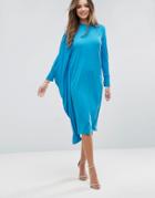 Asos Oversized Midi Dress With Asymmetric Batwing Sleeve - Green