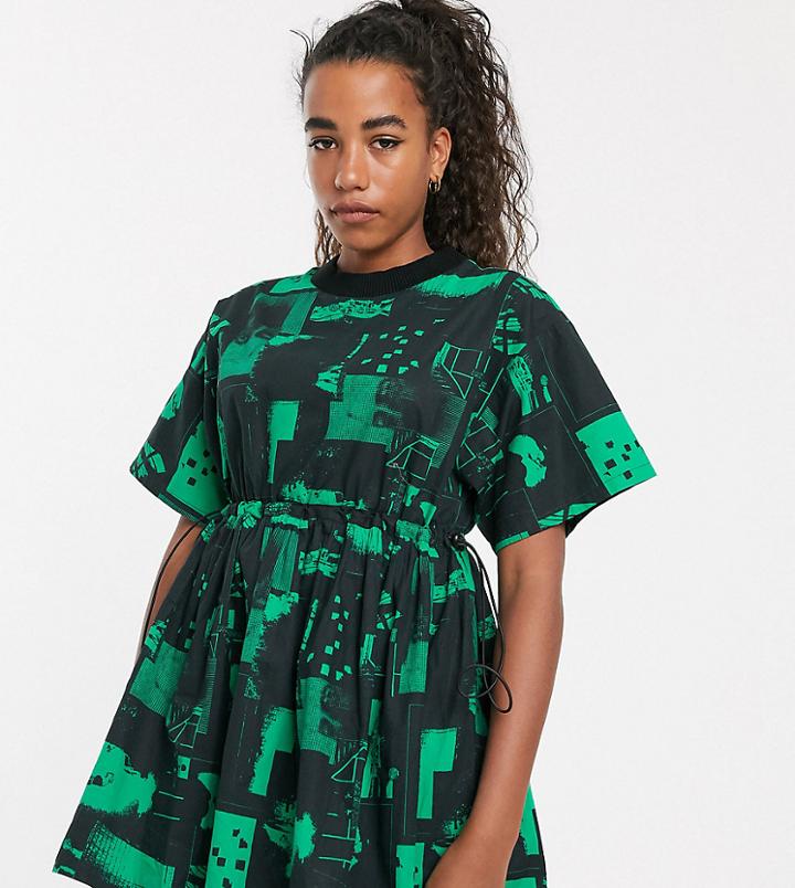 Collusion Printed Toggle Smock Dress