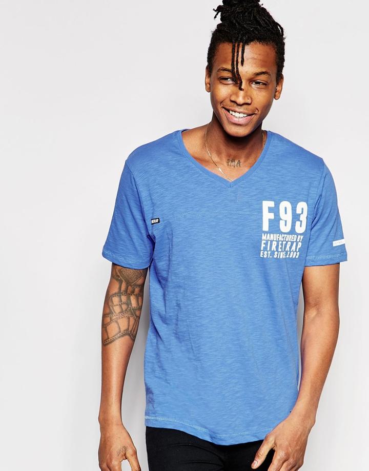 Firetrap Ribbed V-neck T-shirt - Blue