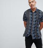 Asos Design Tall Regular Fit Paisley Printed Shirt In Blue - Blue
