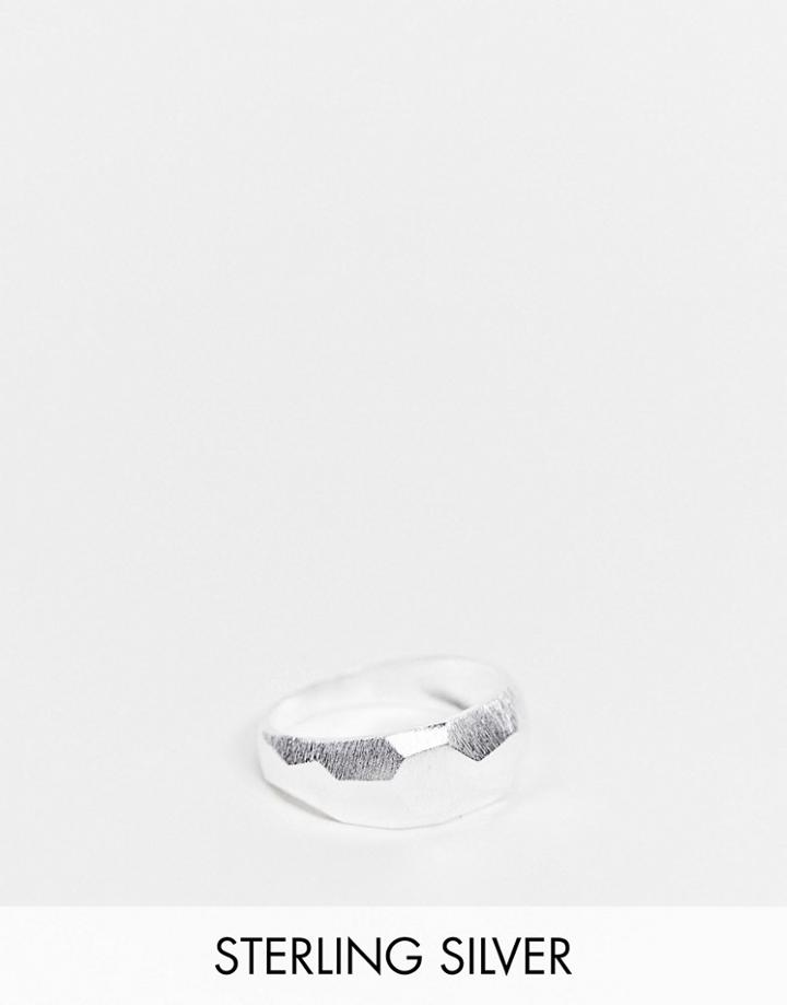 Asos Design Sterling Silver Ring With Brushed Cutwork In Silver