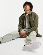 Reclaimed Vintage Inspired Oversized Cord Shacket In Khaki-green