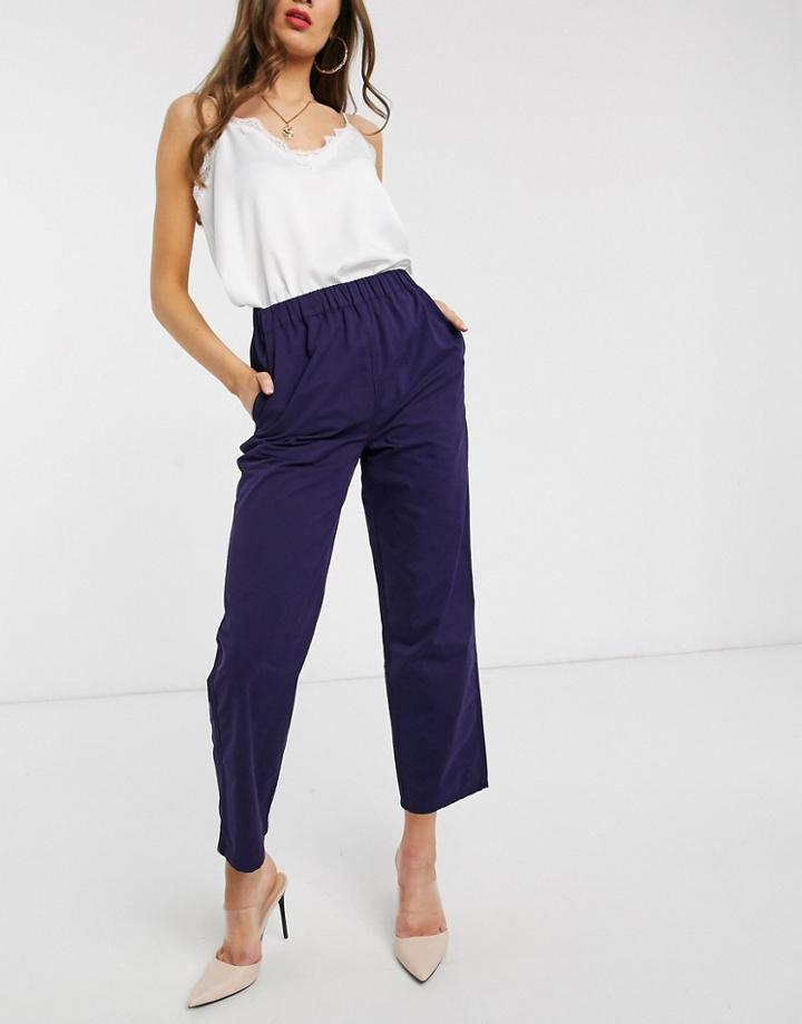 Asos Design Clean Pull On Pant In Moleskin-navy