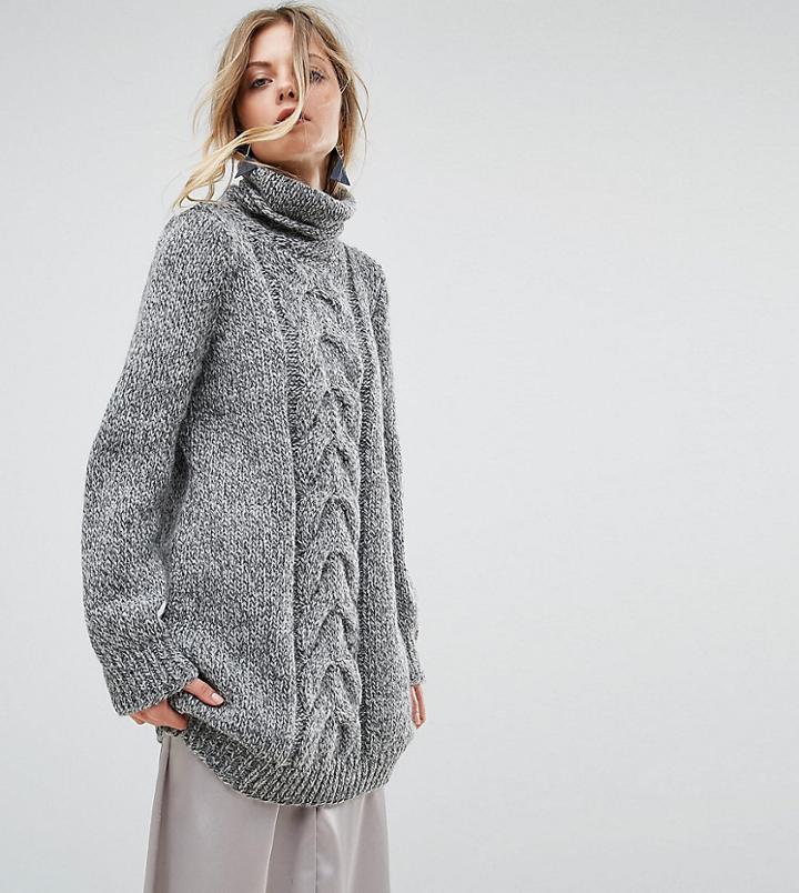 Oneon Hand Knitted High Neck Cable Dress - Gray