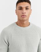 Asos Design Knitted Fisherman Rib Sweater In Light Gray