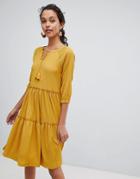 Esprit Tie Front Tiered Smock Dress - Yellow