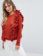 Y.a.s Extreme Ruffle Knitted Sweater - Red