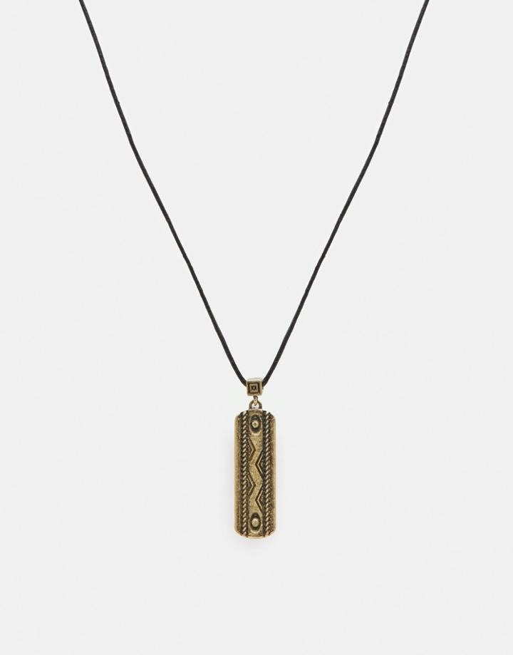 Asos Rope Necklace With Geo-tribal Pendant - Burnished Gold