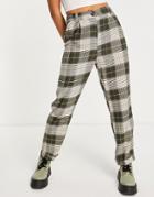 Topshop Highwaisted Check Peg Pant In Khaki - Part Of A Set-green