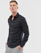 Asos Design Slim Fit Grid Work Shirt In Black
