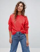 Asos Sweater In Fluffy Yarn With Crew Neck - Red