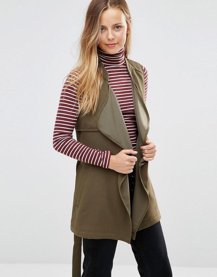 Only Short Sleeveless Trench Vest - Green