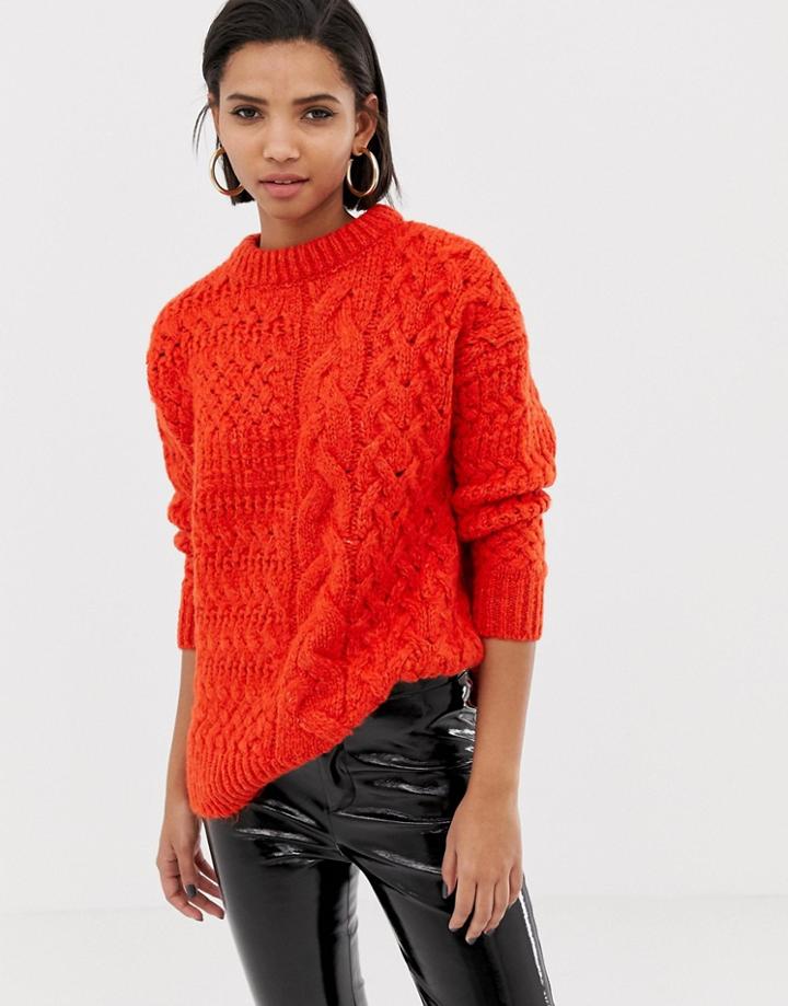 Mango Cable Oversized Sweater In Orange - Orange