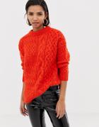Mango Cable Oversized Sweater In Orange - Orange