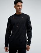 Brave Soul Knitted Sweater With Rips - Black