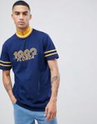 Asos Design Relaxed Longline T-shirt With Mock Zip Neck And 1993 Florida Print - Navy