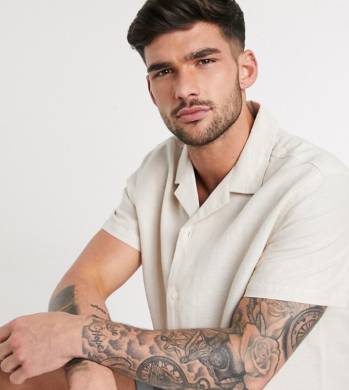 Asos Design Relaxed Fit Linen Shirt With Revere Collar In Ecru-neutral