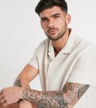Asos Design Relaxed Fit Linen Shirt With Revere Collar In Ecru-neutral