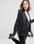Monki Faux Leather Biker Jacket - Black