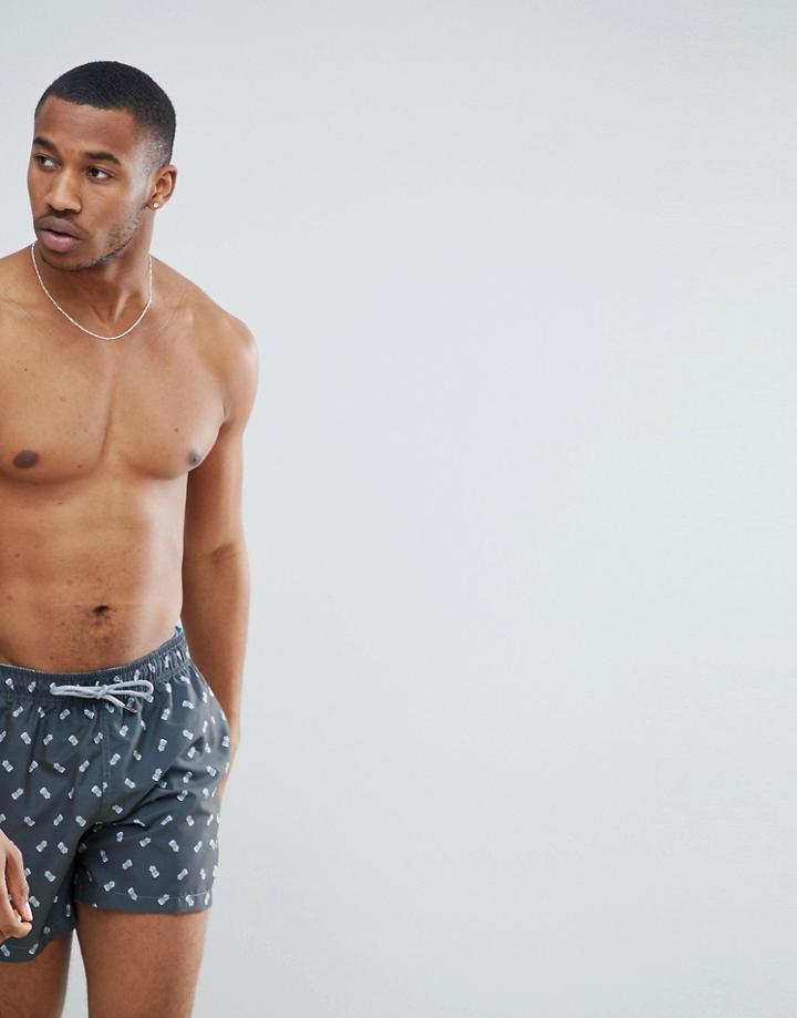 Esprit Swim Shorts With Pineapple Print - Gray