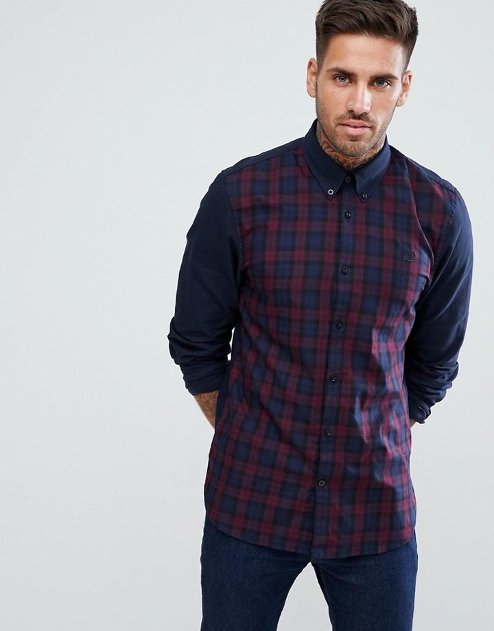 Fred Perry Blocked Plaid Shirt In Navy - Navy