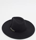 My Accessories London Exclusive Oversized Fedora Hat With Chain Detail In Black