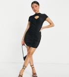 Topshop Petite 90s Style Keyhole Mini Dress In Black