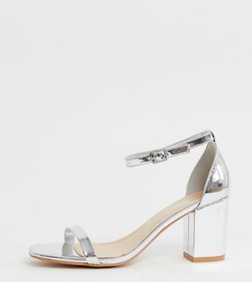 Glamorous Wide Fit Silver Block Heeled Sandals