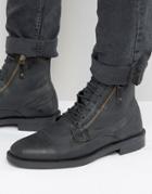 Asos Lace Up Boots In Black Suede With Zip Detail - Black