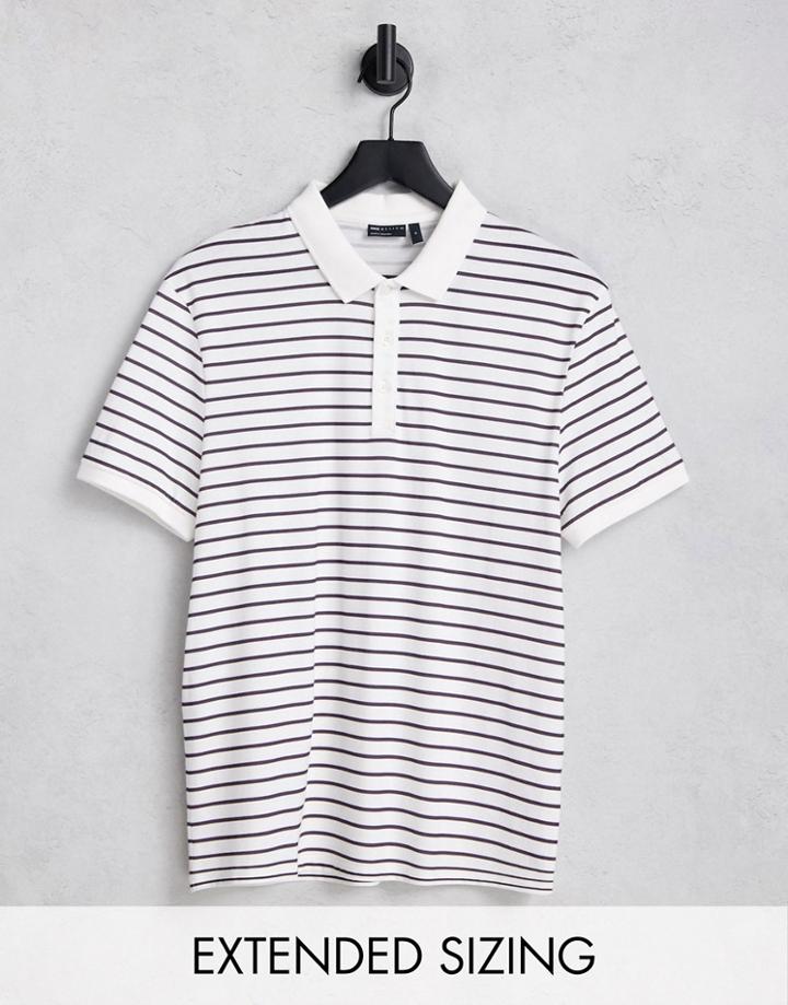 Asos Design Polo T-shirt In Black & White Stripe