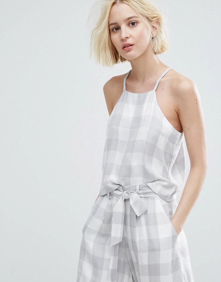 Native Youth Cami Crop Top In Large Gingham Co-ord - Gray