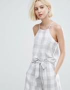 Native Youth Cami Crop Top In Large Gingham Co-ord - Gray