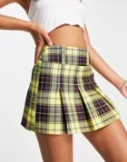 Asos Design 00s Ultra Mini Skirt With Deep Waistband In Pop Check-multi