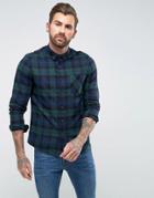 Asos Design Regular Fit Check Shirt In Green - Green
