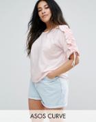 Asos Curve T-shirt With Ruffle & Drawstring Sleeve Detail - Pink