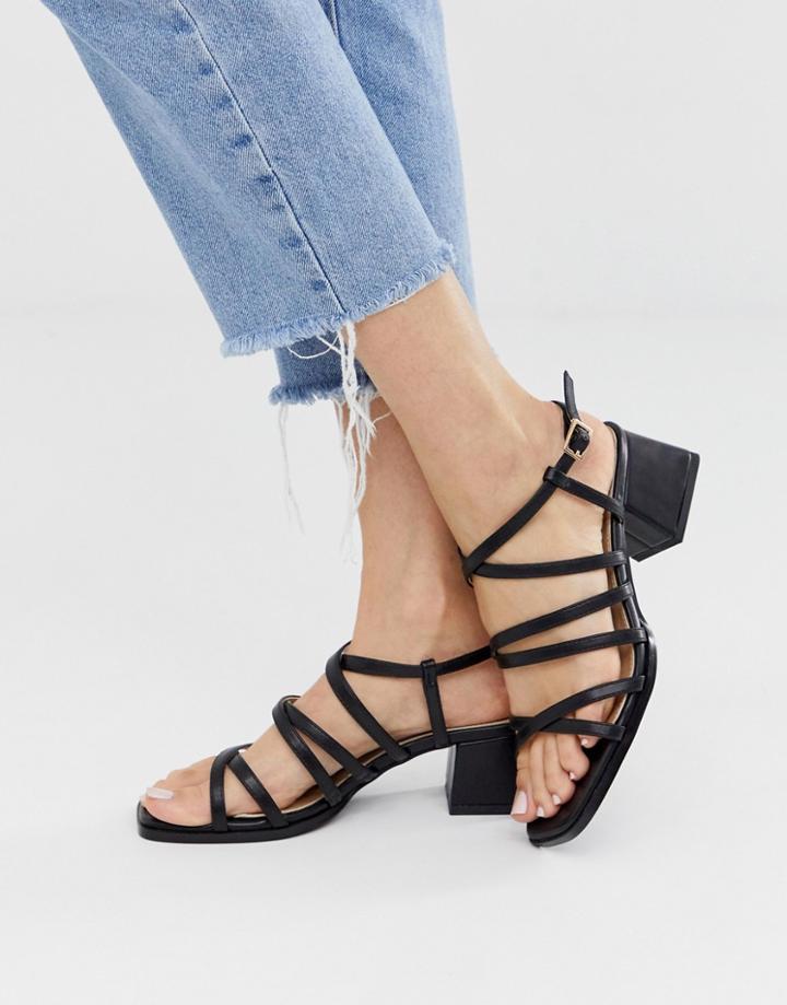 Raid Fabrizia Black Strappy Mid Heeled Square Toe Sandals - Black