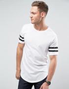 Troy Longline Curved Striped Sleeve T-shirt - White