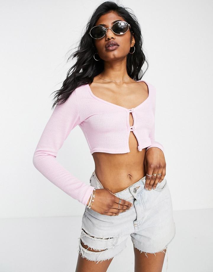 Asos Design Shrunken Cardigan In Rib In Pink